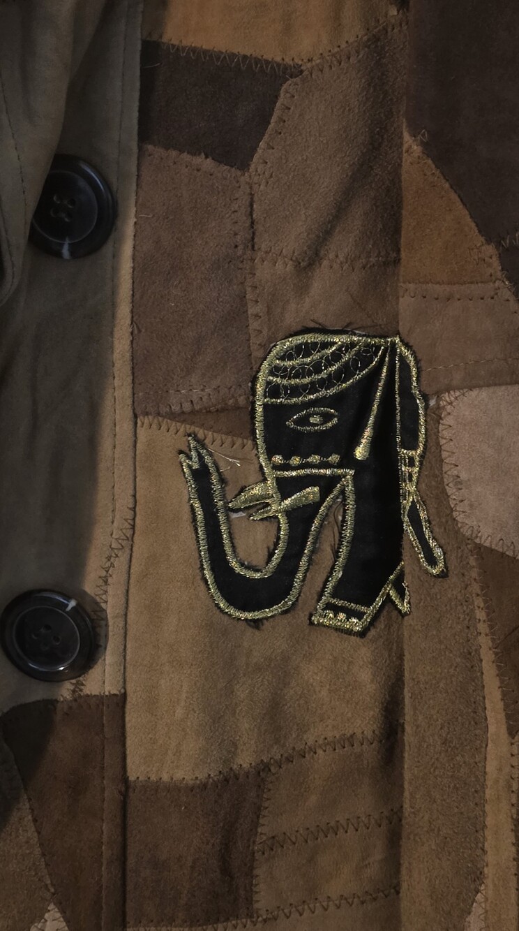 Patchwork Suede Coat with Embroidered Elephant with matching crossbody purse. - Picture 2 of 4